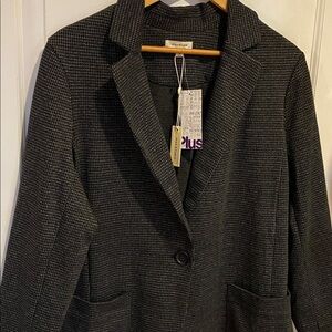 NWT Max Studio Houndstooth Black and Gray Blazer Stretchy Soft Business Casual